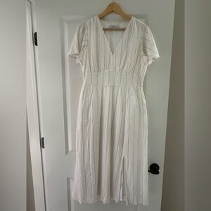 LOFT White V-Neck Midi Dress